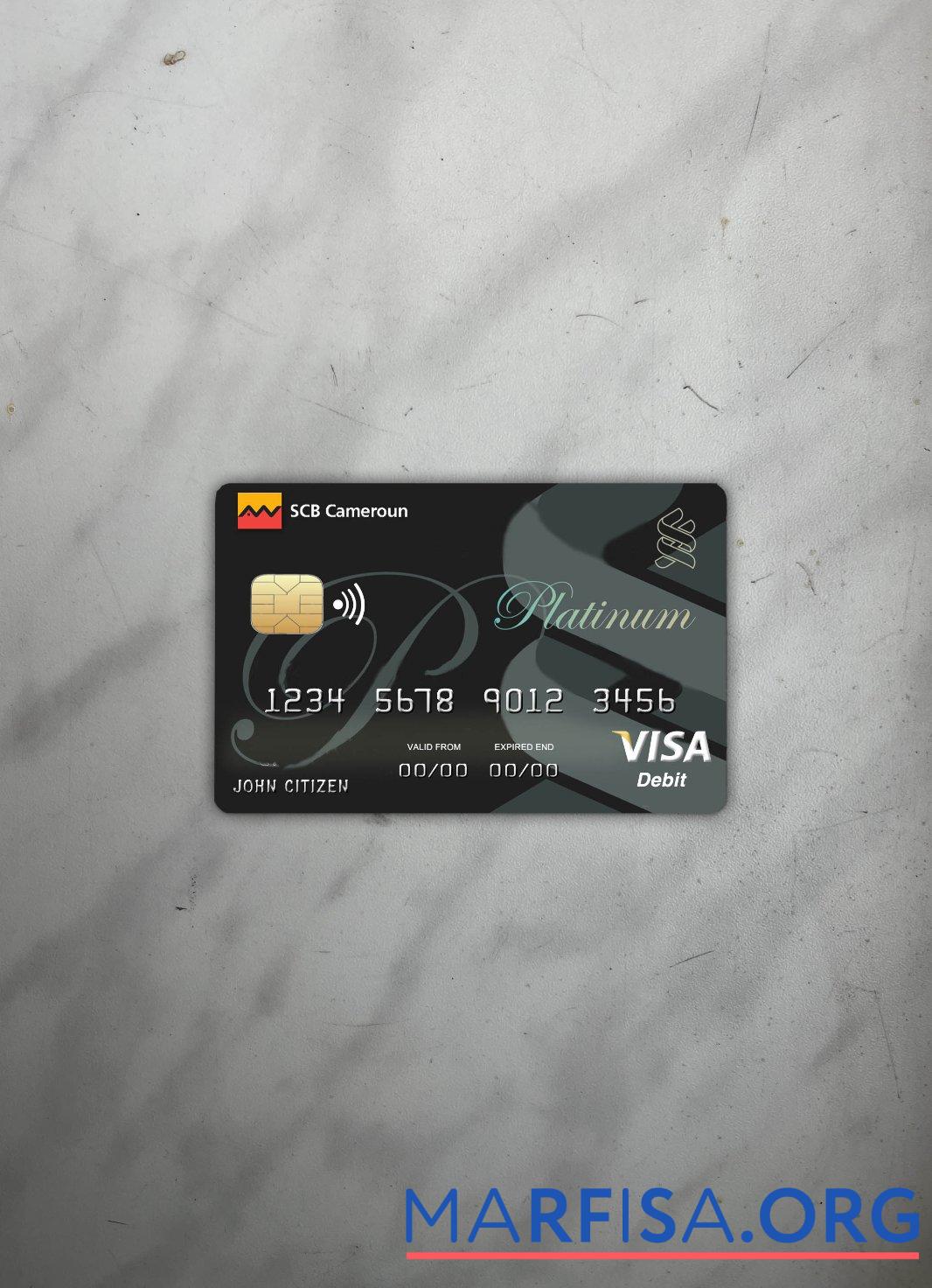 Realistic Cameroon SCB bank visa card photolook front download for verification
